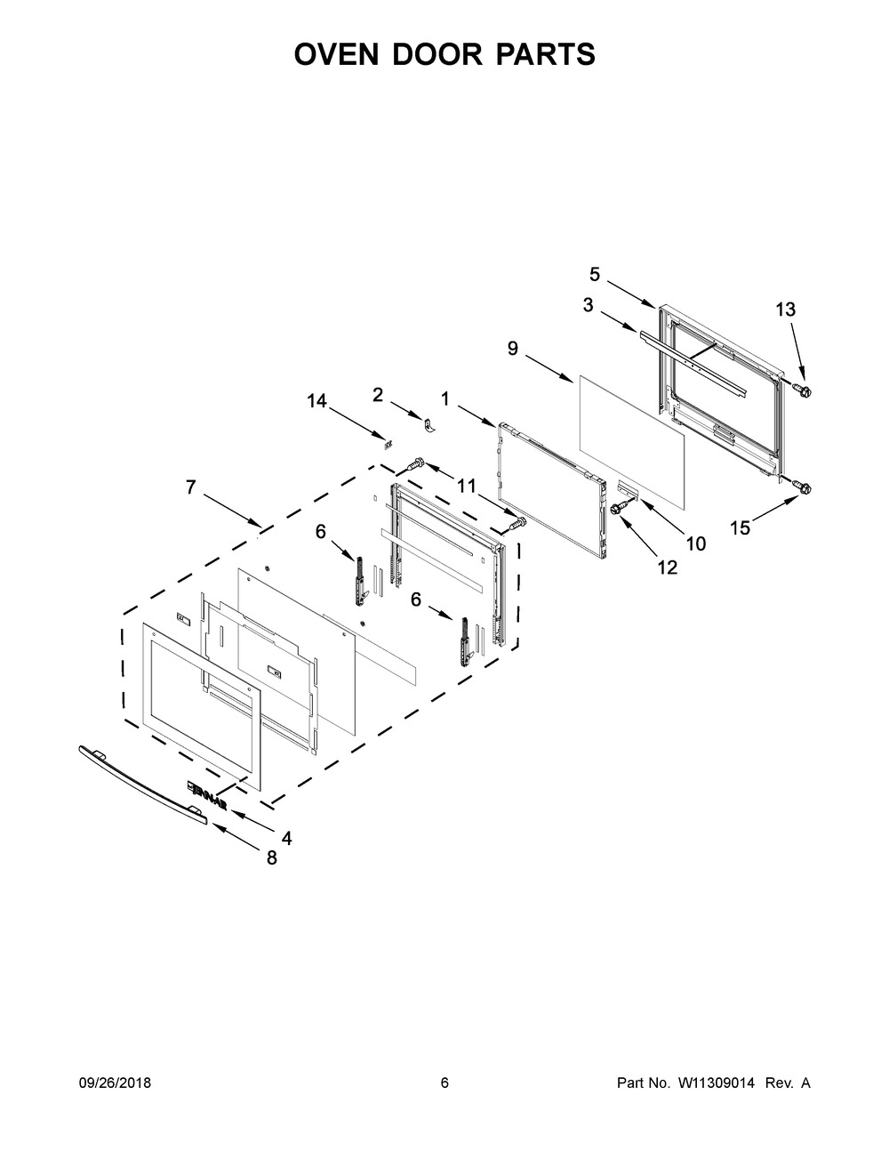Oven Door Parts Diagram and Parts List for JJW3430DS03  Maytag Wall Oven