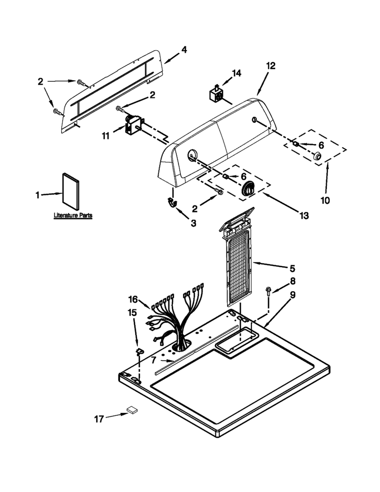 Top And Console Parts Diagram and Parts List for AGD4675YQ3  Admiral Dryer