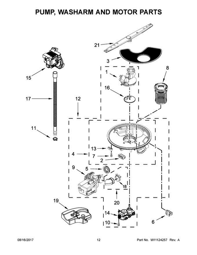 07 - Pump, Washarm And Motor Parts Diagram and Parts List for ADB1700ADS4  Amana Dishwasher