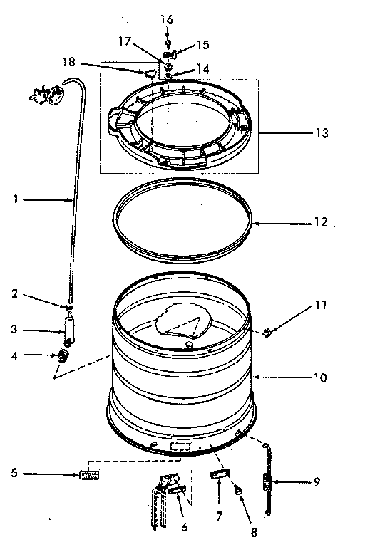 Outer Tub, Cover And Pressure Hose Diagram and Parts List for NA8631W33921  Speed Queen Washer