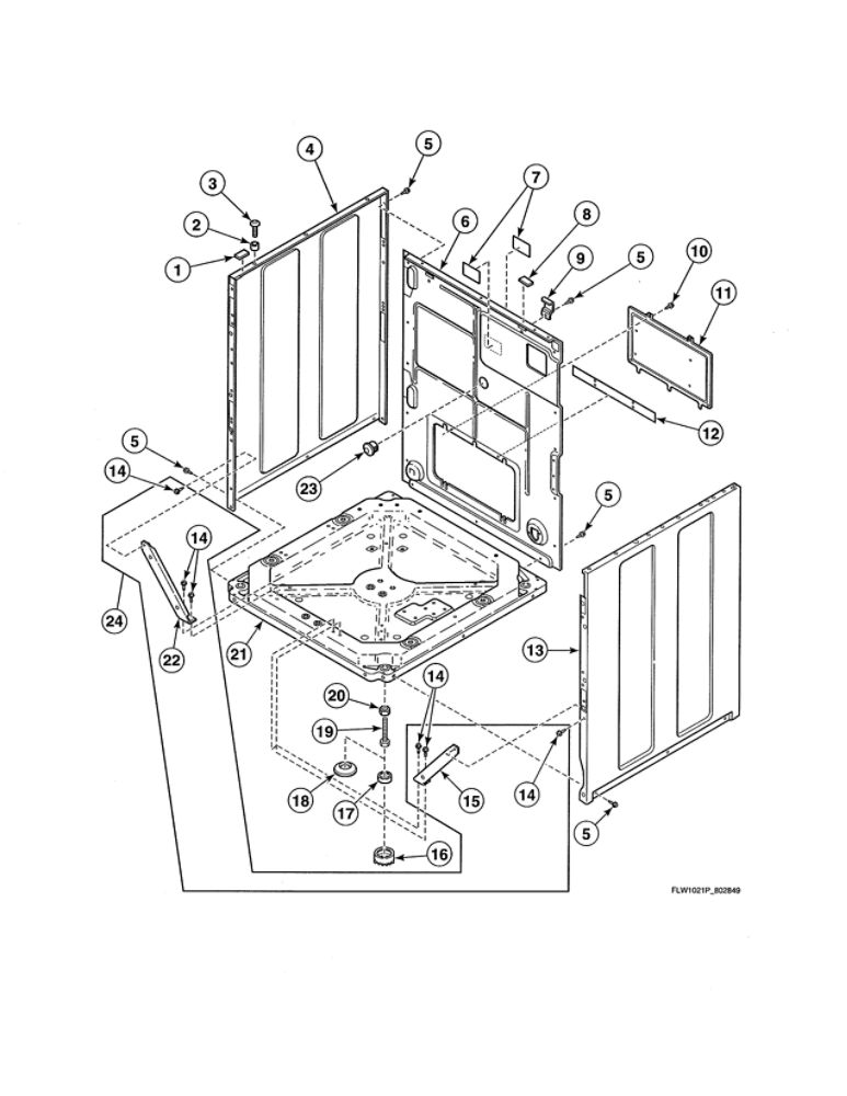 Base/Side Panels/Rear Panel Diagram and Parts List for AFN50FSP111TW01  Speed Queen Washer