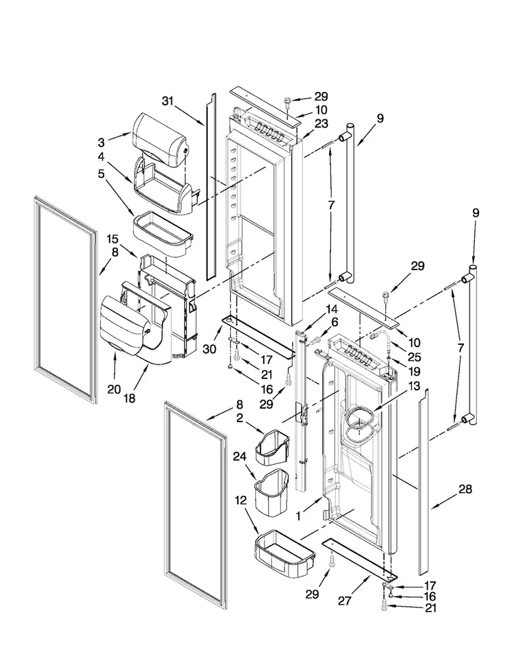 Refrigerator Door Parts Diagram and Parts List for JFI2089WTS4  Jenn-Air Refrigerator