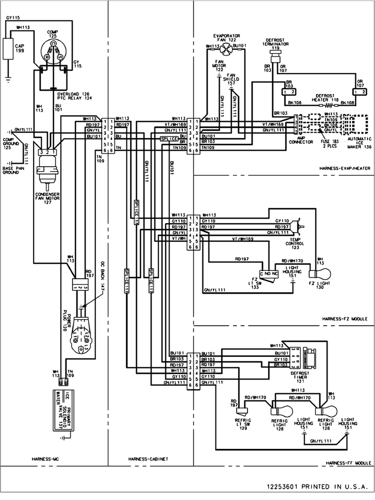 Wiring Information Diagram and Parts List for JB2028PEHB  Jenn-Air Refrigerator