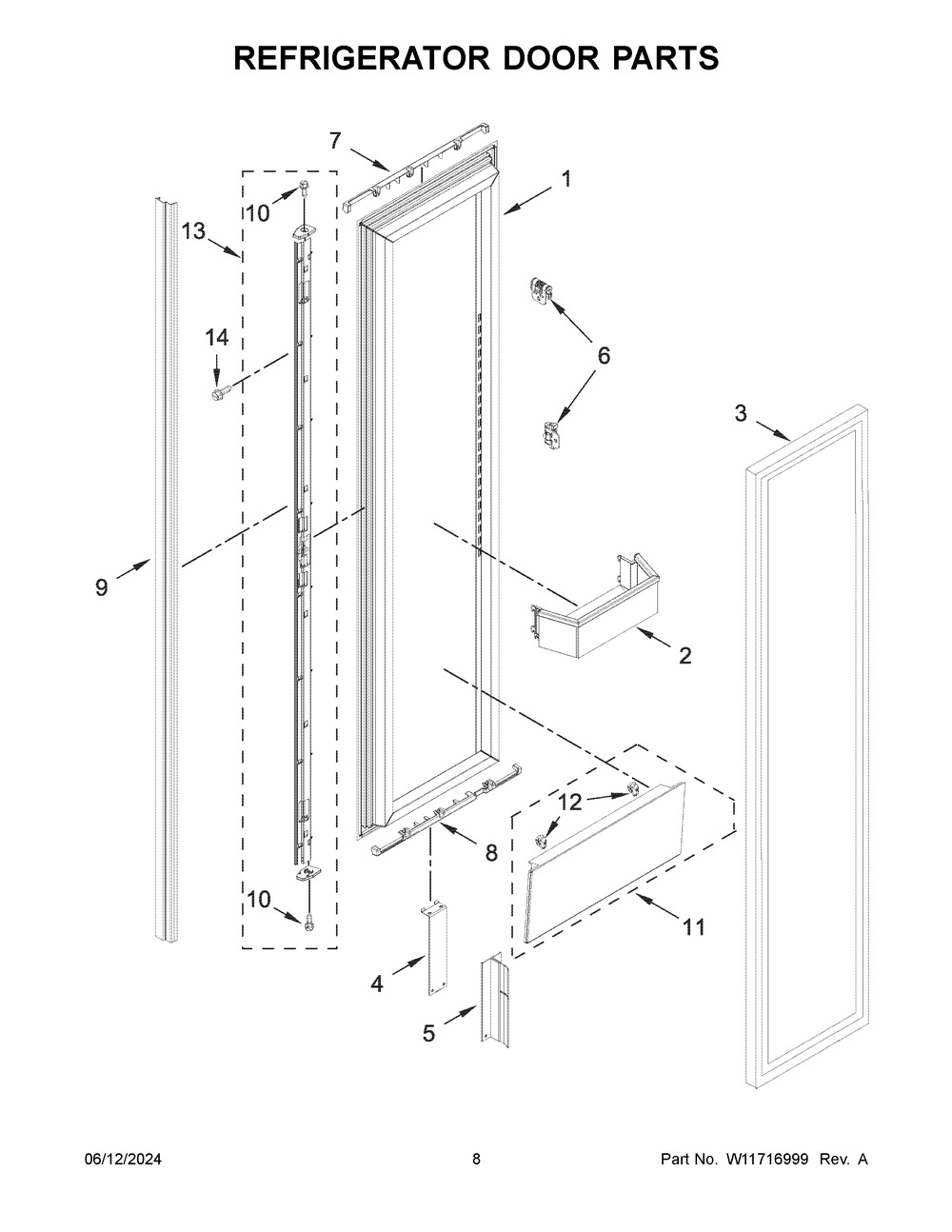 Refrigerator Door Parts Diagram and Parts List for JBRFSR30RX00  Jenn-Air Refrigerator