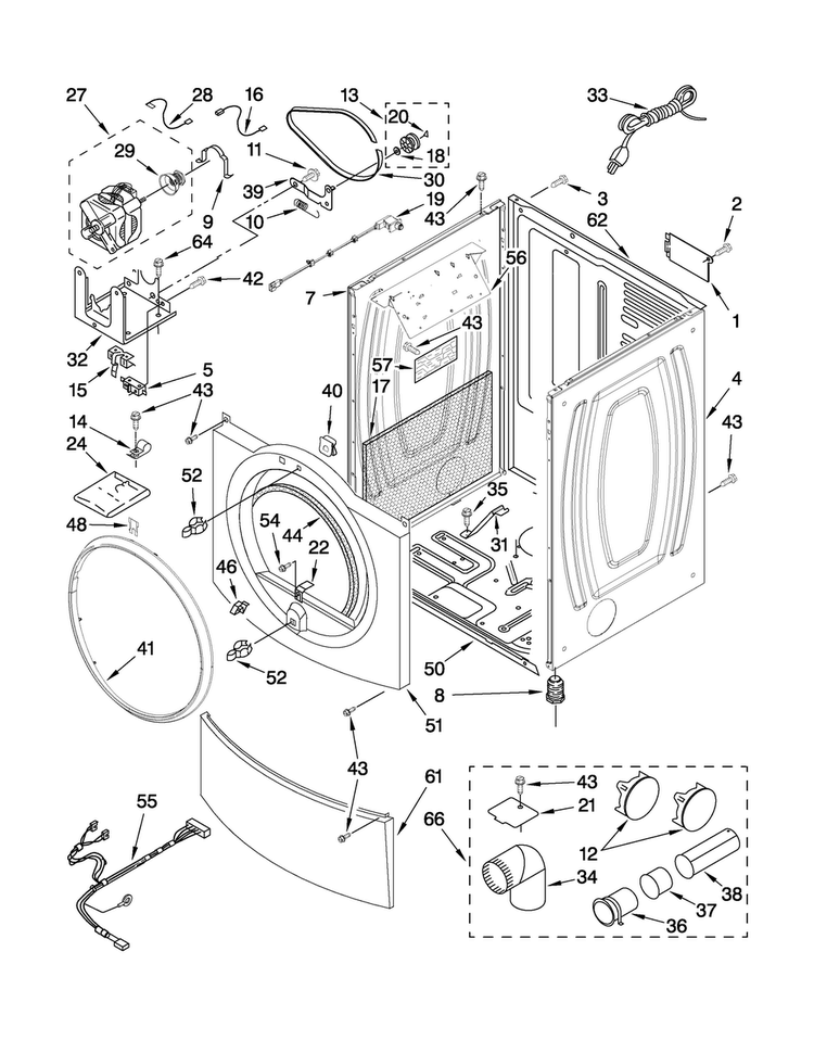 Cabinet Parts Diagram and Parts List for NGD7500VW0  Amana Dryer