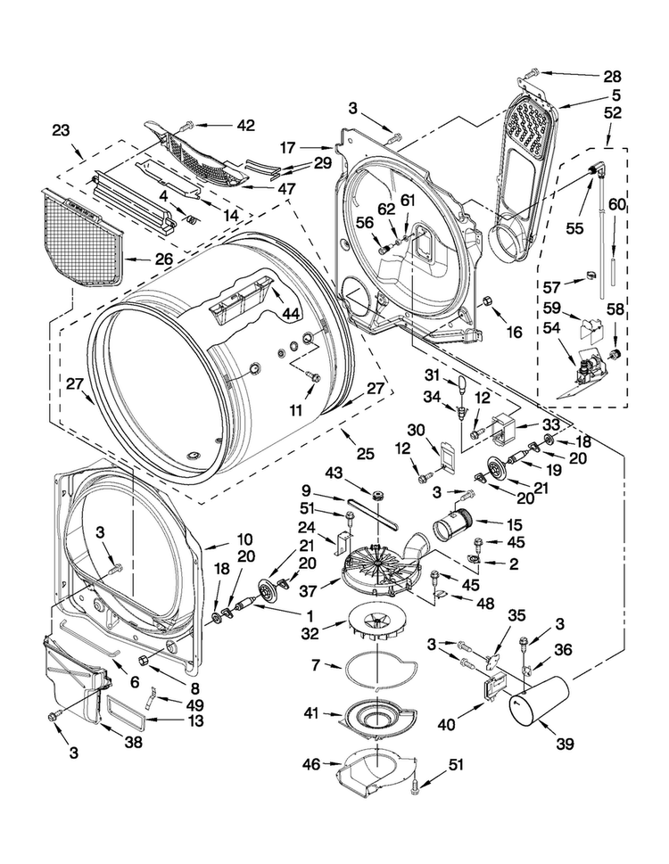 Bulkhead Parts Diagram and Parts List for MGDB950YW0  Maytag Dryer
