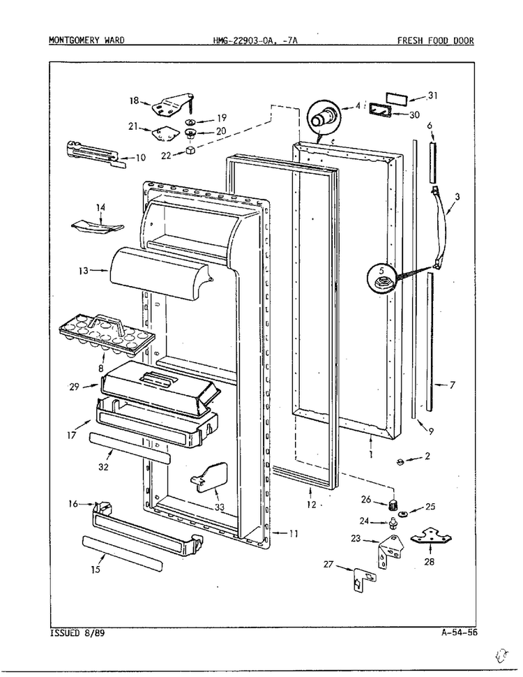 Fresh Food Door Diagram and Parts List for 22903-OA  Admiral Refrigerator