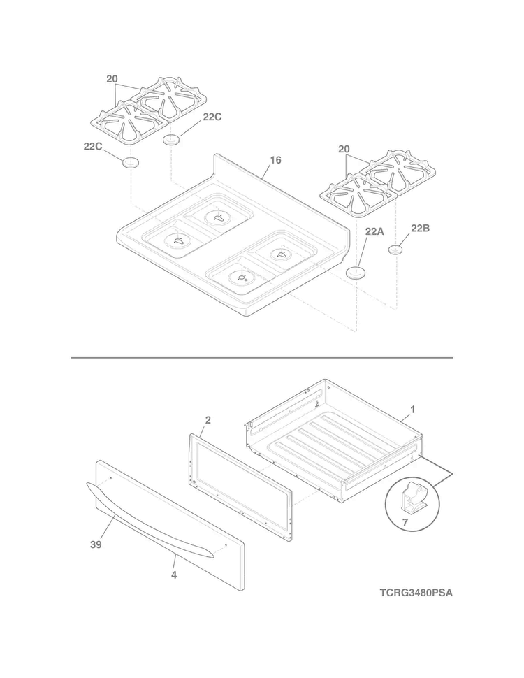 Top/drawer Diagram and Parts List for CRG3480PSC  Crosley Range