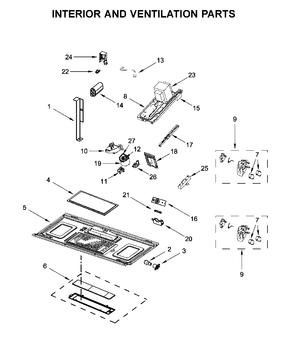 Interior and ventilation parts Diagram and Parts List for MMV4206HK1  Maytag Microwave