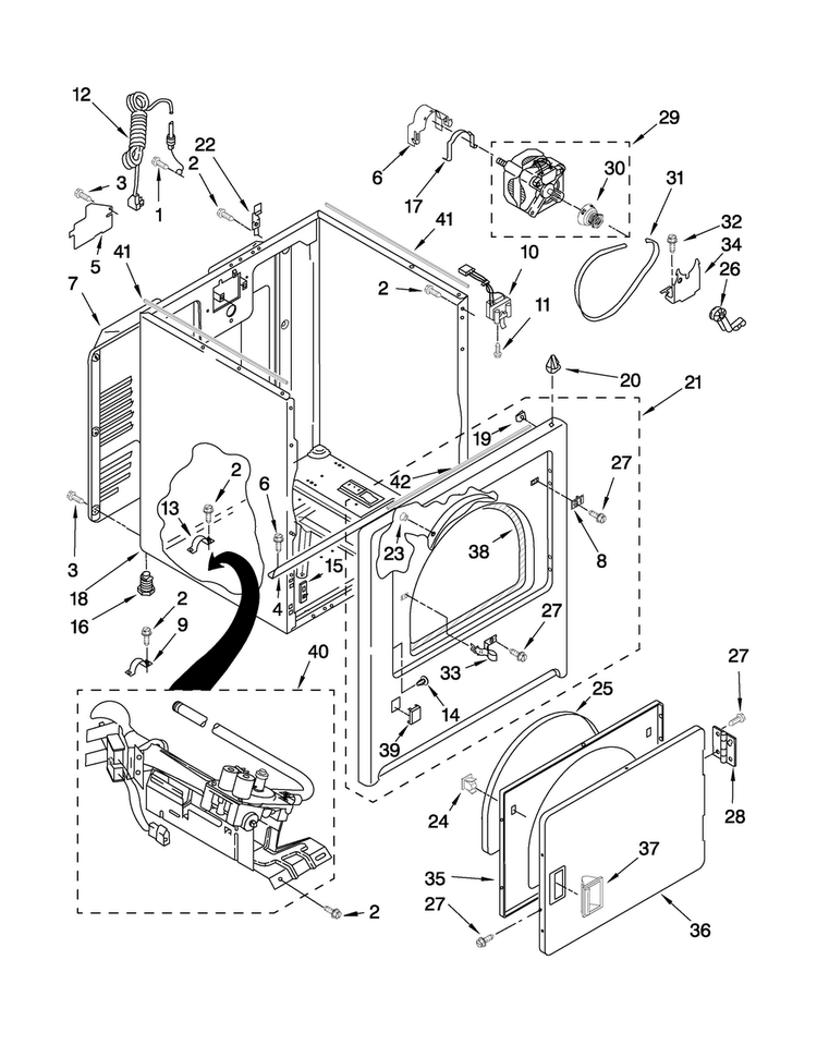 Cabinet Parts Diagram and Parts List for MGDC200XW0  Maytag Dryer