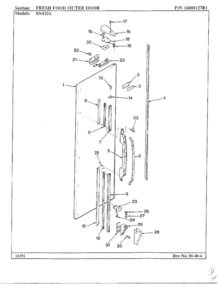 Fresh Food Outer Door Diagram and Parts List for 22714  Maytag Refrigerator