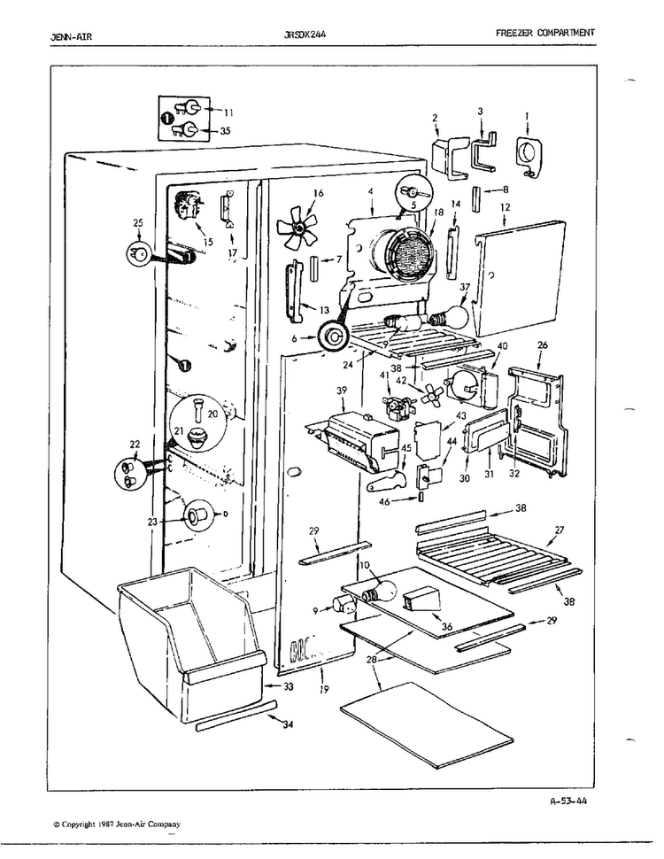 Freezer Compartment Diagram and Parts List for 24882  Jenn-Air Refrigerator