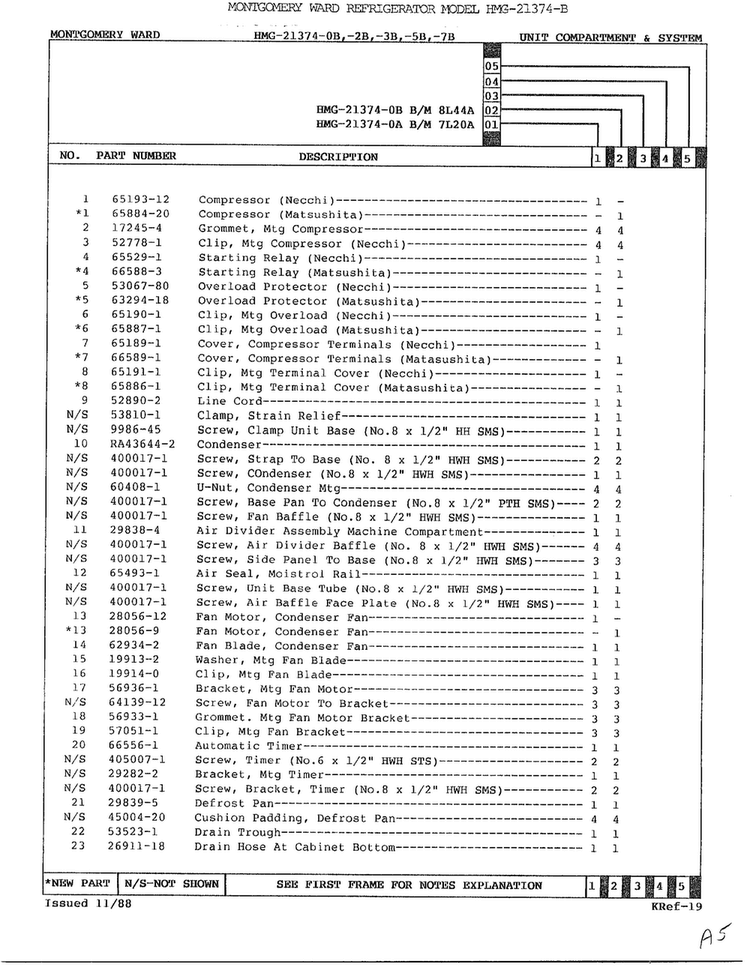 Unit Compartment And System Page 2 Diagram and Parts List for 21374B  Admiral Refrigerator