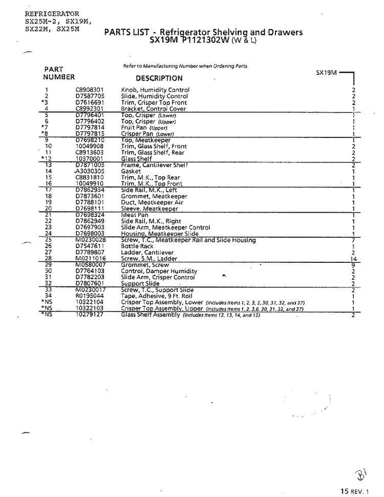 Refrigerator Shelving And Drawers Page 2 Diagram and Parts List for SX22M  Amana Refrigerator