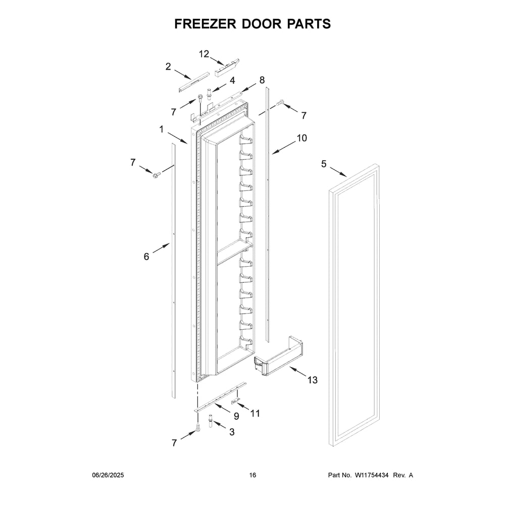 Freezer Door Parts Diagram and Parts List for JBSFS48NMX01  Jenn-Air Refrigerator