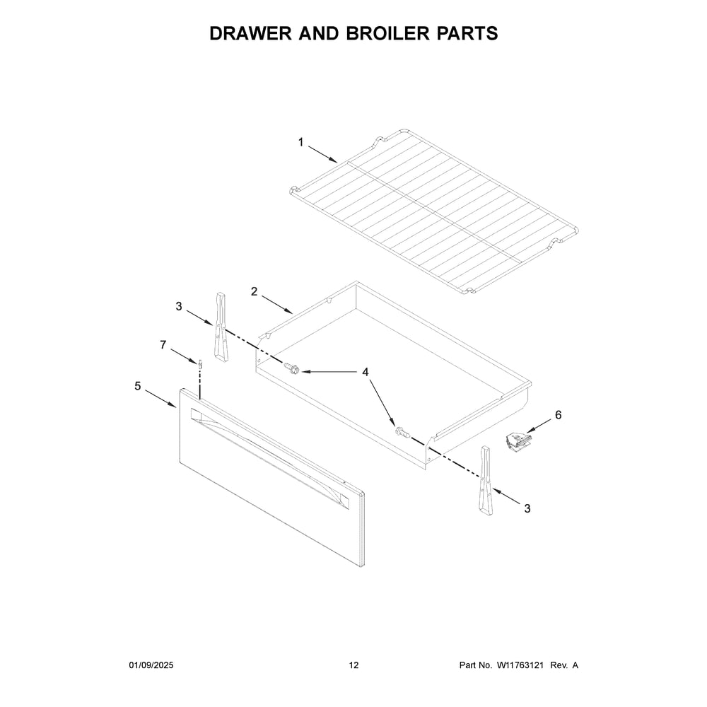 Drawer And Broiler Parts Diagram and Parts List for CRGW3484RW0  Crosley Range