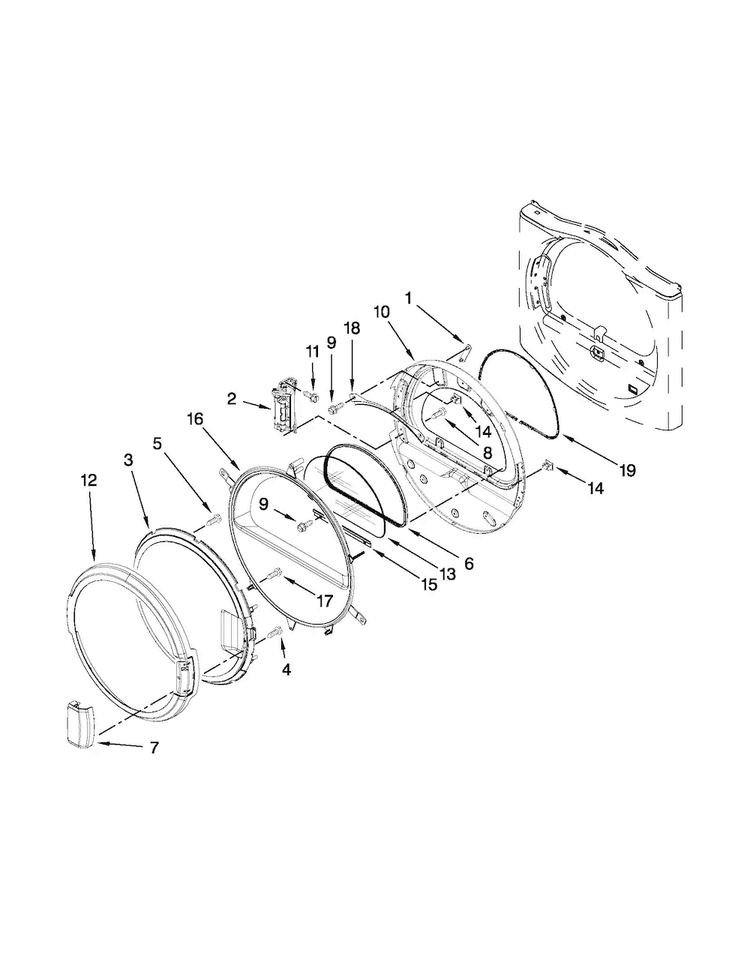 Dryer Door Parts Diagram and Parts List for MLE20PDBYW2  Maytag Washer Dryer Combo