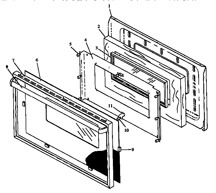 Oven Door Assembly Diagram and Parts List for RLN381UL P1142962NL Caloric Range