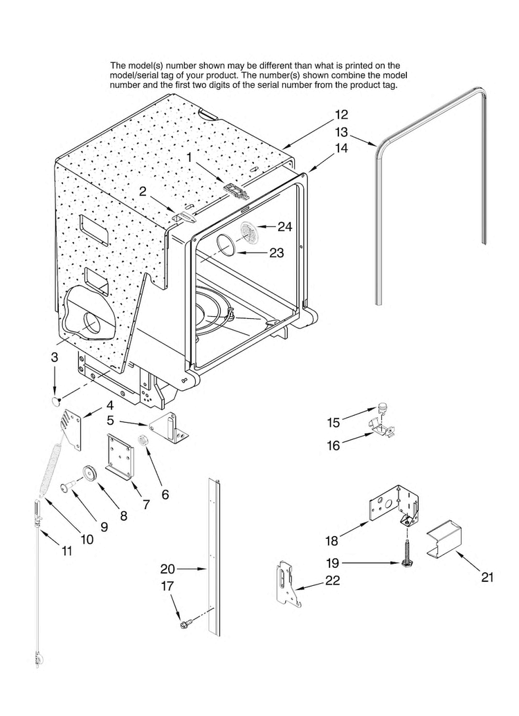 Tub And Frame Parts Diagram and Parts List for ADB1500AWQ1  Amana Dishwasher