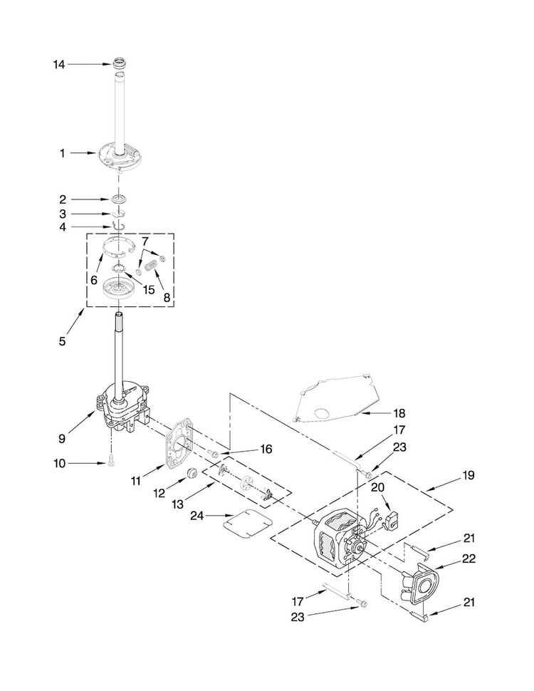 Brake, Clutch, Gearcase, Motor And Pump Parts Diagram and Parts List for 7MMTM0300WQ0  Maytag Washer
