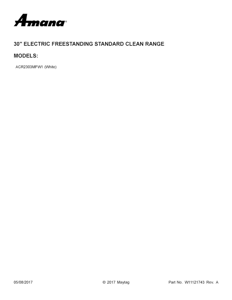 Cover Sheet Diagram and Parts List for ACR2303MFW1  Amana Range