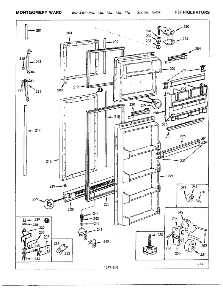 Freezer Dr/wheels/leveler/screws Diagram and Parts List for 2484-42A  Admiral Refrigerator