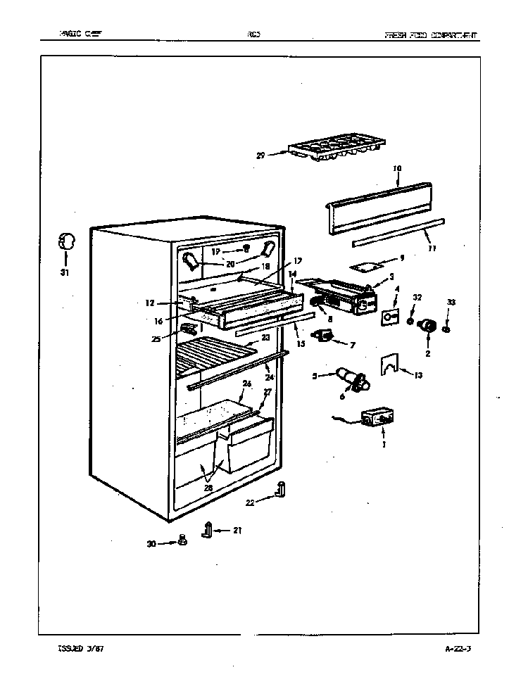 Fresh Food Compartment Diagram and Parts List for RC5S E6S02 Maytag Refrigerator