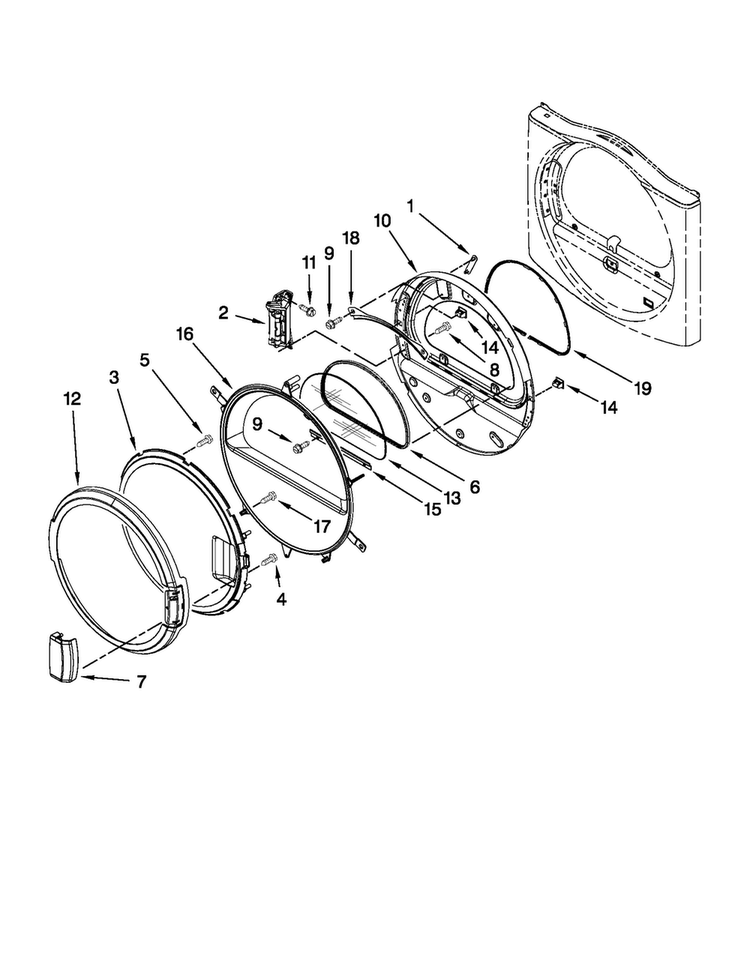 Dryer Door Parts Diagram and Parts List for MLE20PDBYW0  Maytag Washer Dryer Combo