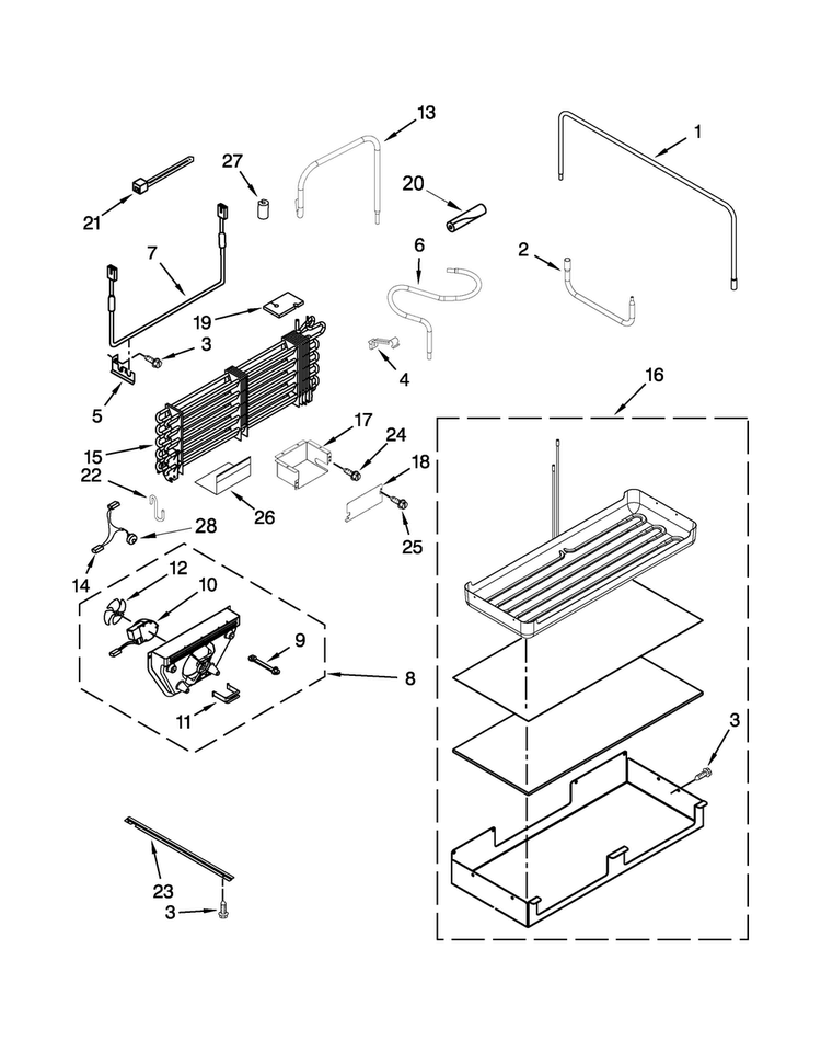 Lower Unit And Tube Parts Diagram and Parts List for JB36NXFXRW05  Jenn-Air Refrigerator