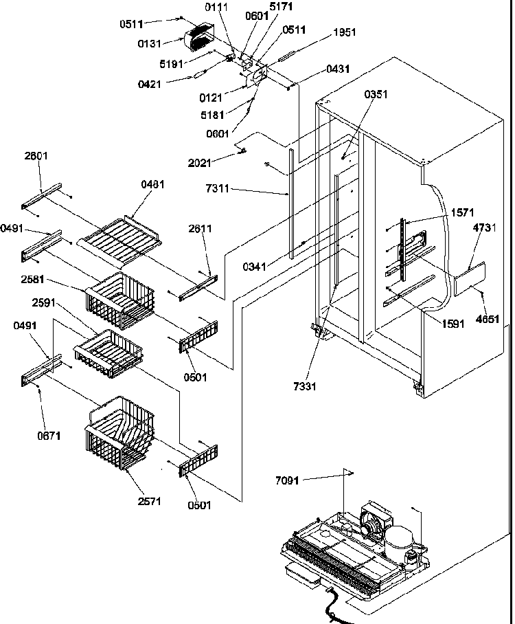 Freezer Shelves And Light Diagram and Parts List for SRDE528TBW-P1312602WW  Amana Refrigerator