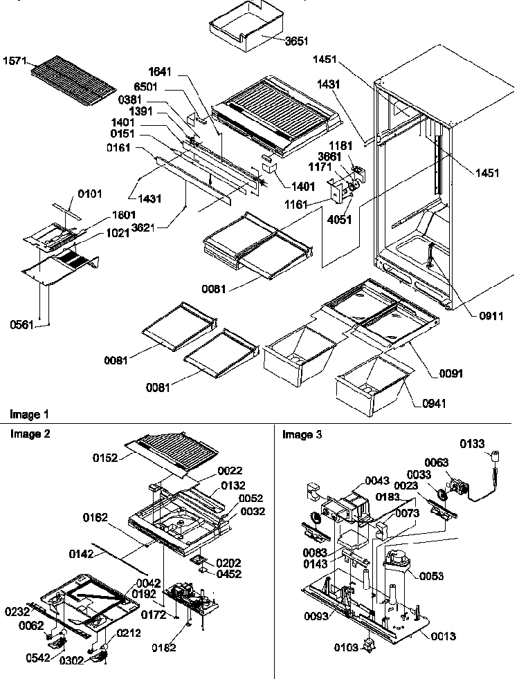 Interior Cabinet And Drain Block Assembly Diagram and Parts List for THI18TW-P1310701WW  Amana Refrigerator