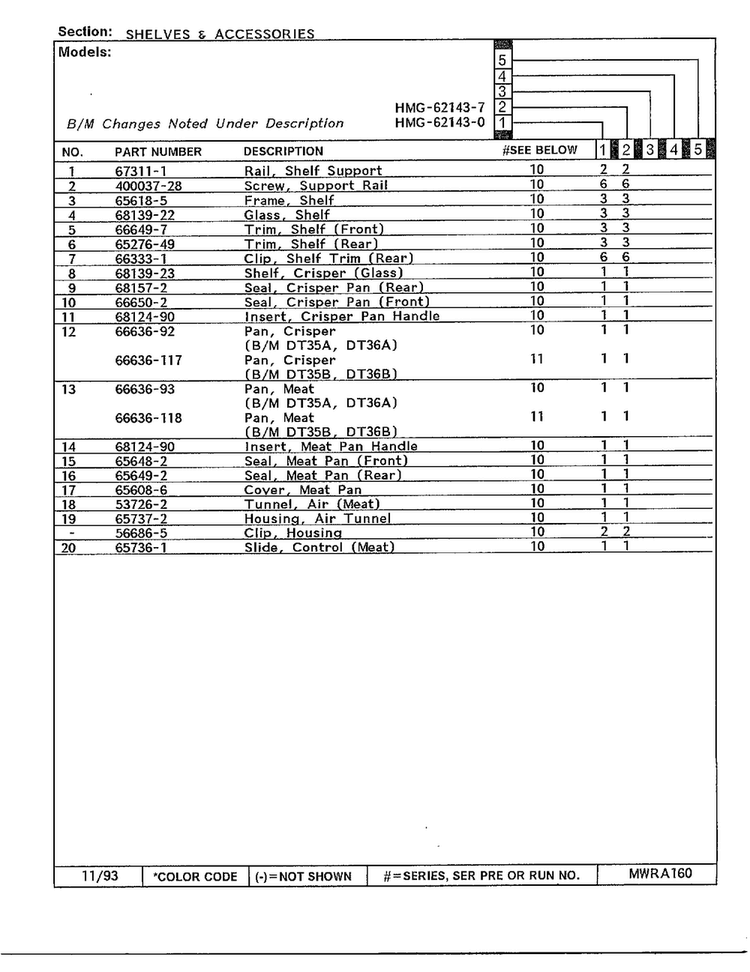 Shelves And Accessories Diagram and Parts List for 62143-0A  Admiral Refrigerator
