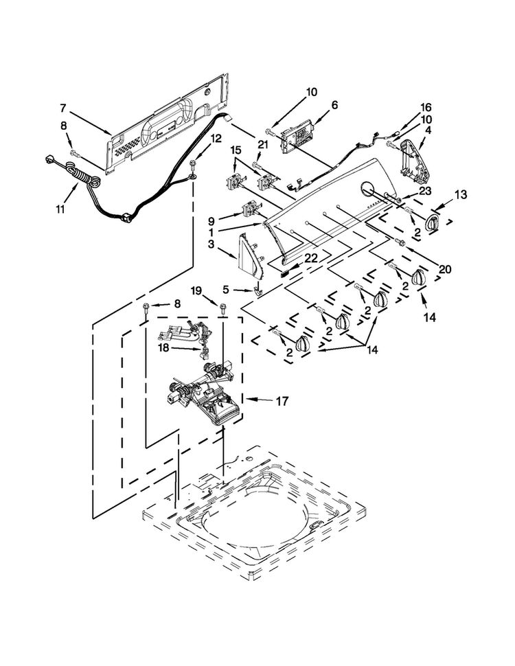 Controls And Water Inlet Parts Diagram and Parts List for 7MMVWC420BW0  Maytag Washer