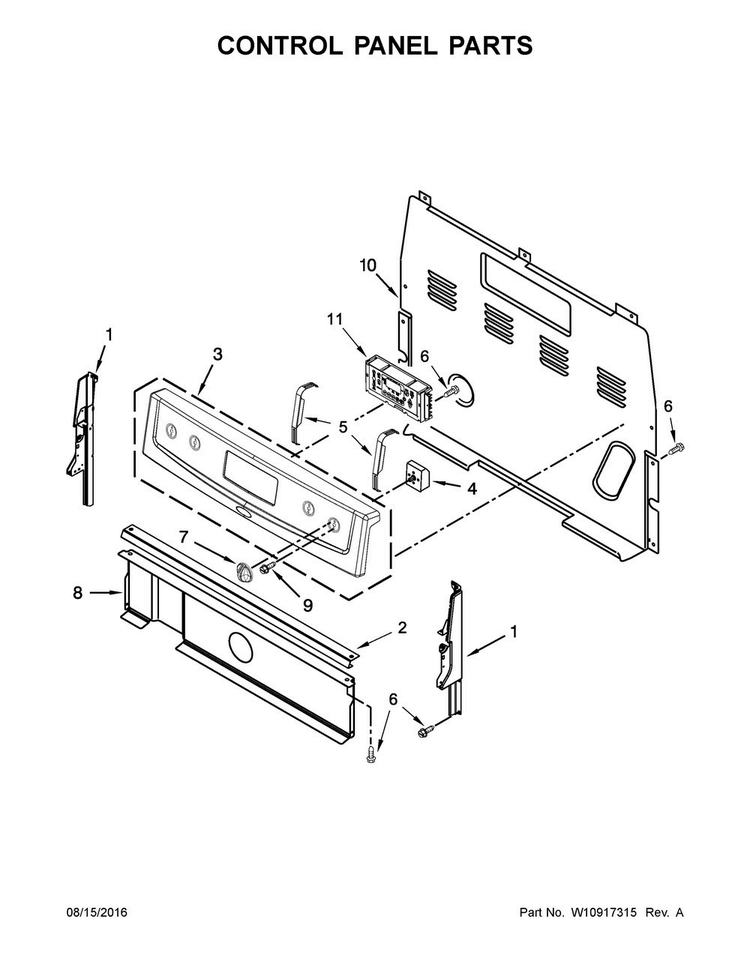 Control Panel Parts Diagram and Parts List for YAER6303MFS0  Amana Range