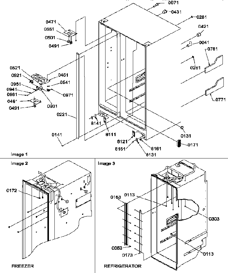 Cabinet Parts Diagram and Parts List for SXD322S2L-P1305702WL  Amana Refrigerator