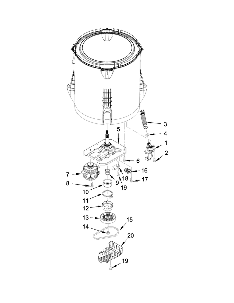 Gearcase, Motor And Pump Parts Diagram and Parts List for MVWP475EW0  Maytag Washer