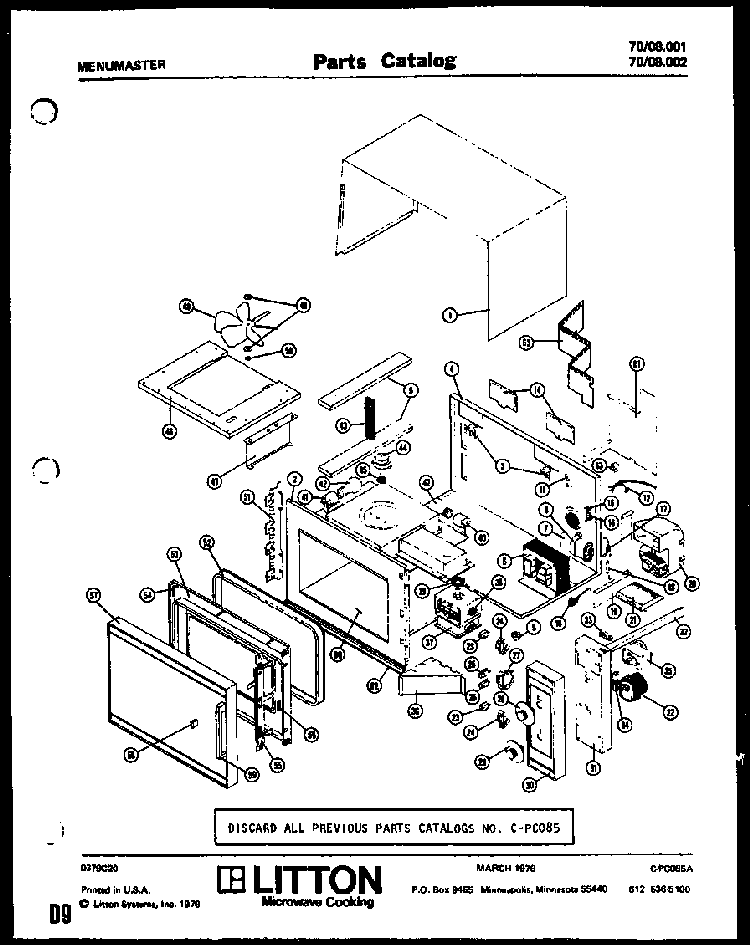 Section 9 Diagram and Parts List for 70 0502 Amana Microwave
