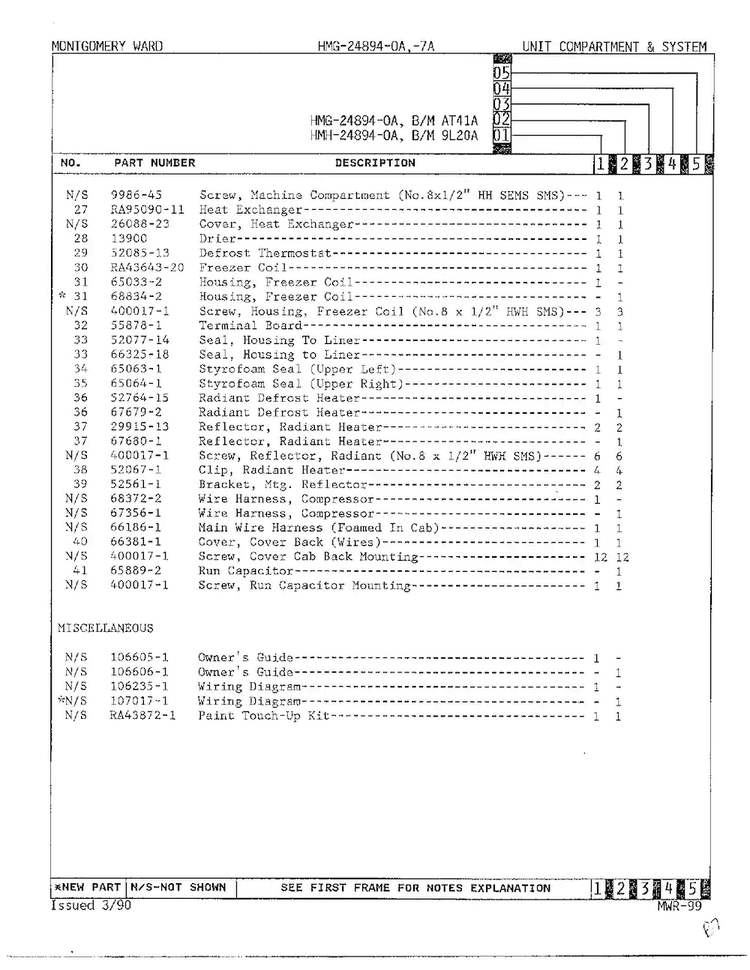 Unit Compartment And System Page 3 Diagram and Parts List for 24894A-OA  Admiral Refrigerator
