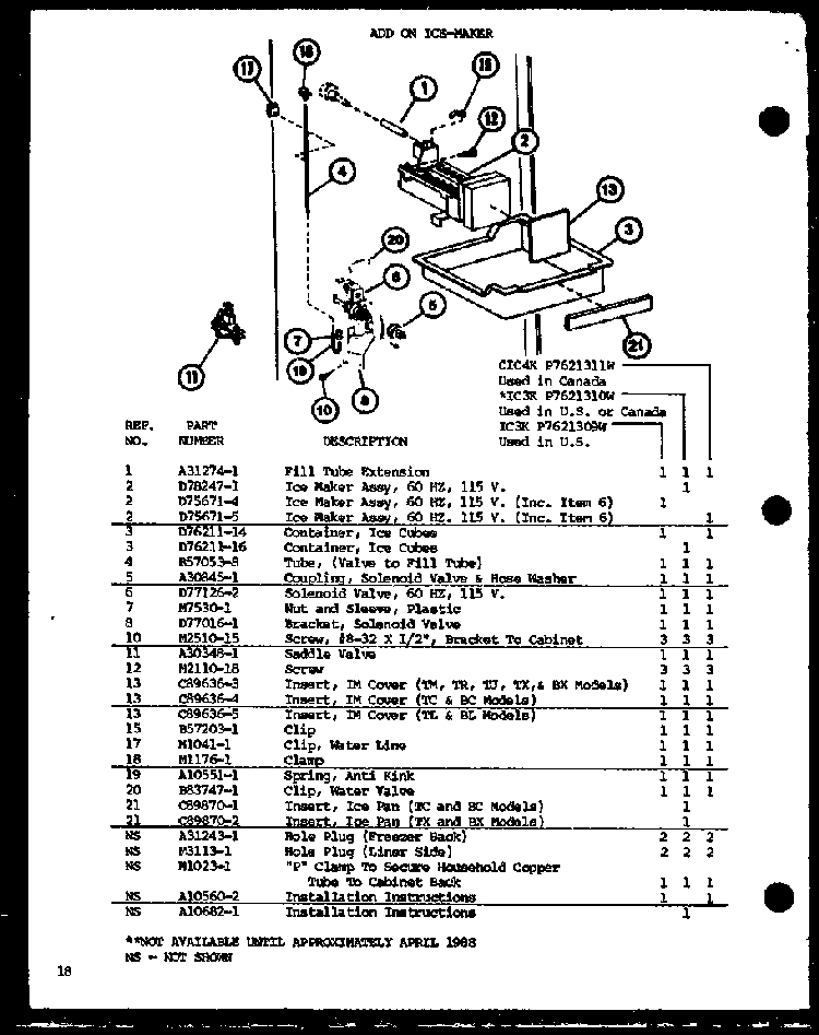 Section 10 Diagram and Parts List for BX20K-P7812503W  Amana Refrigerator