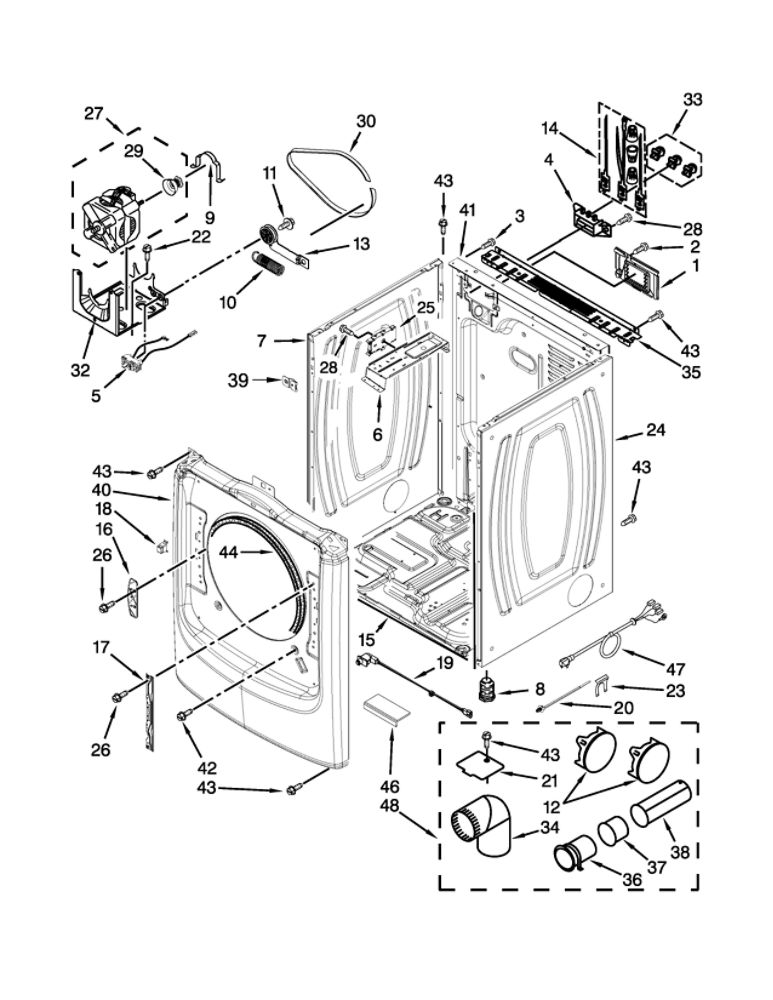 Cabinet Parts Diagram and Parts List for YMED7000XG0  Maytag Dryer