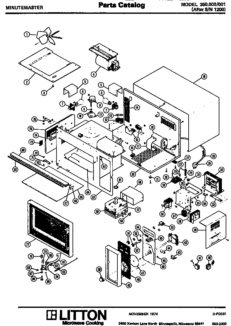 Section 1 Diagram and Parts List for 350000 001 Amana Microwave