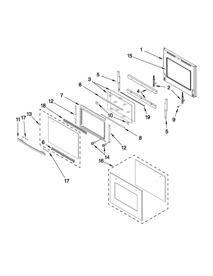 Upper Oven Door Parts Diagram and Parts List for JJW2830WS01  Jenn-Air Wall Oven
