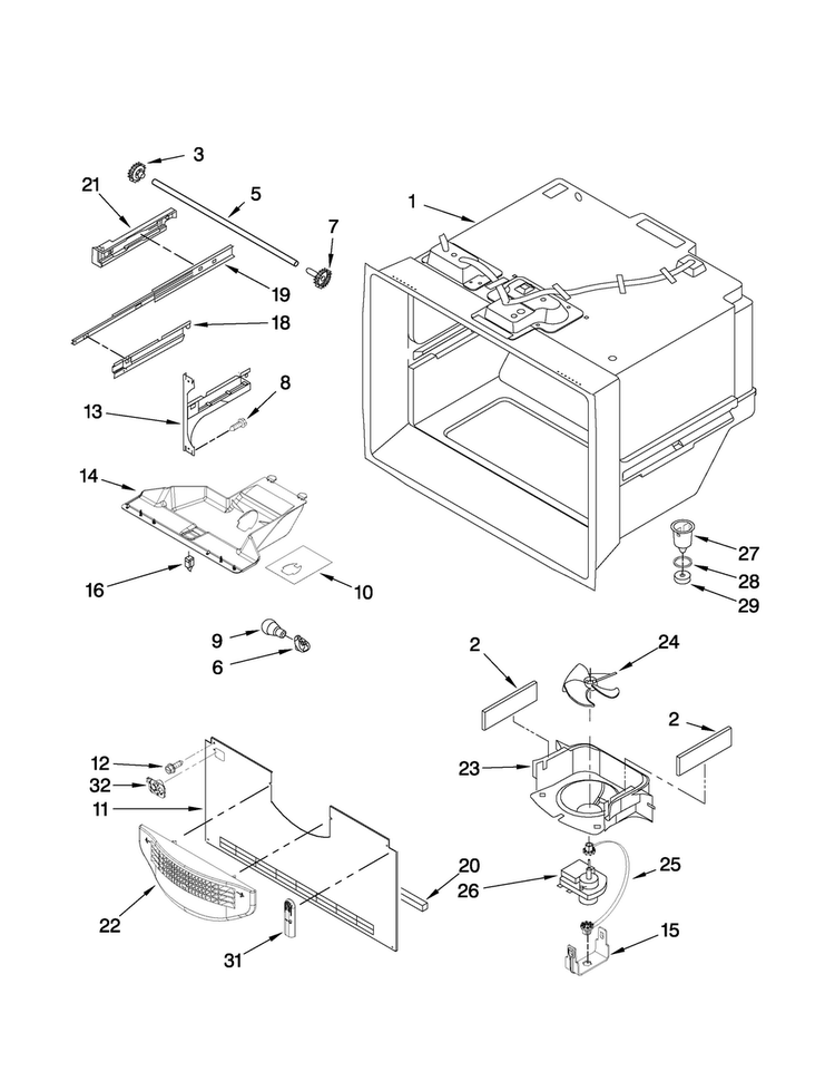 Freezer Liner Parts Diagram and Parts List for ABB2522FEB3  Amana Refrigerator