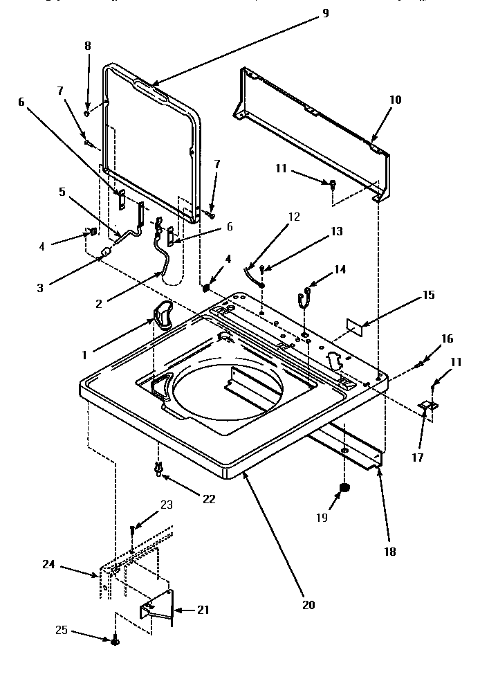 Cab Top/loading Dr & Ctrl Hood Rear Pan Diagram and Parts List for LWM423L-P1176404WL  Amana Washer