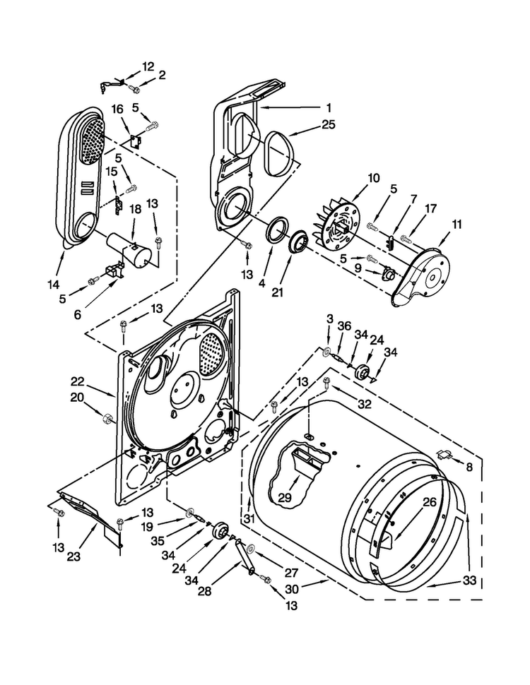 Bulkhead Parts Diagram and Parts List for NGD4600YQ2  Amana Dryer