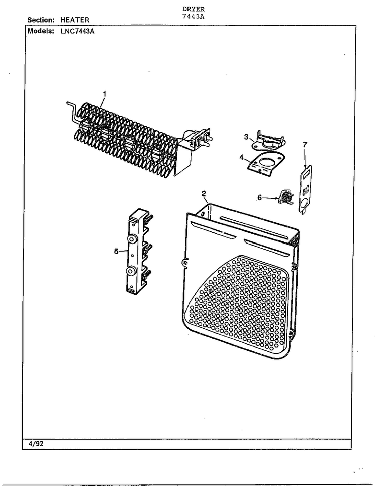 Heater Diagram and Parts List for 7443A  Norge Dryer