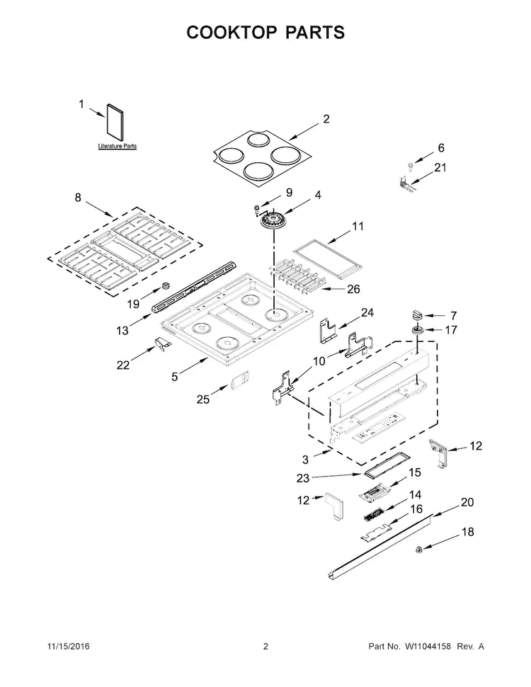 Cooktop Parts Diagram and Parts List for JDS1750EP1  Jenn-Air Range