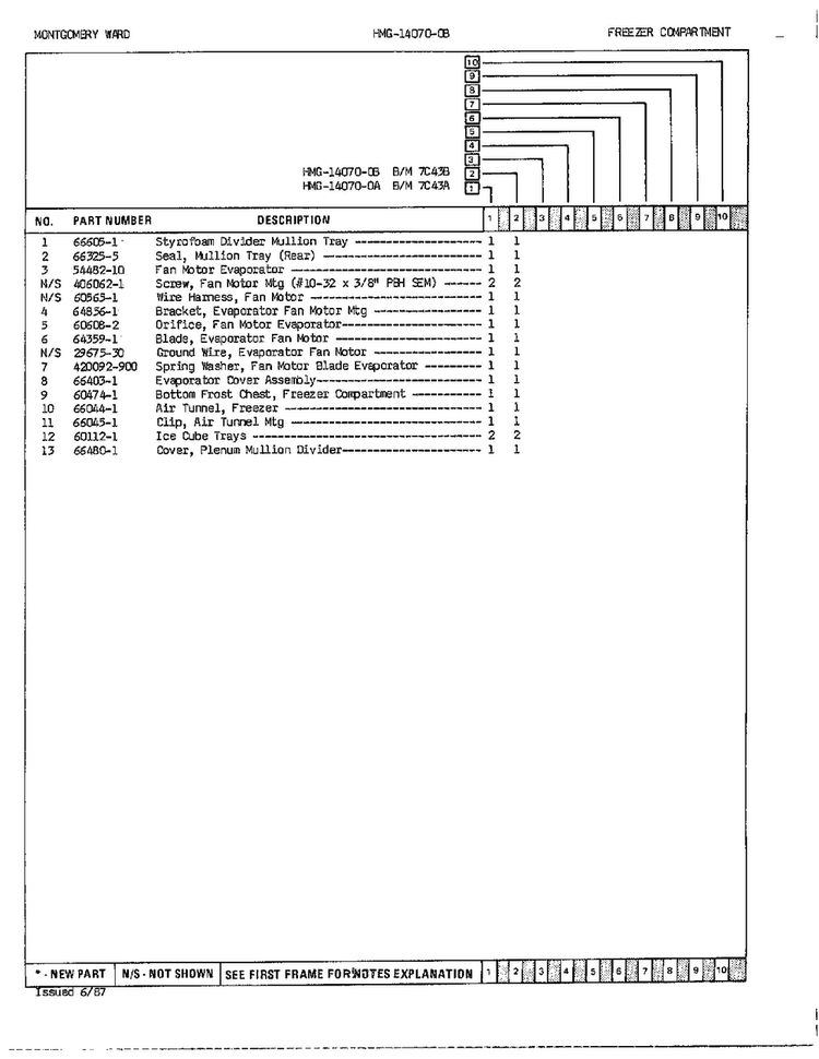 Freezer Compartment Page 2 Diagram and Parts List for 14070B-0  Admiral Refrigerator