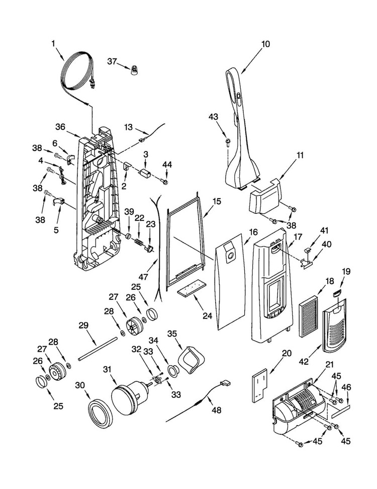 Dust Compartment And Motor Diagram and Parts List for 11630512000  Kenmore Upright Vacuum