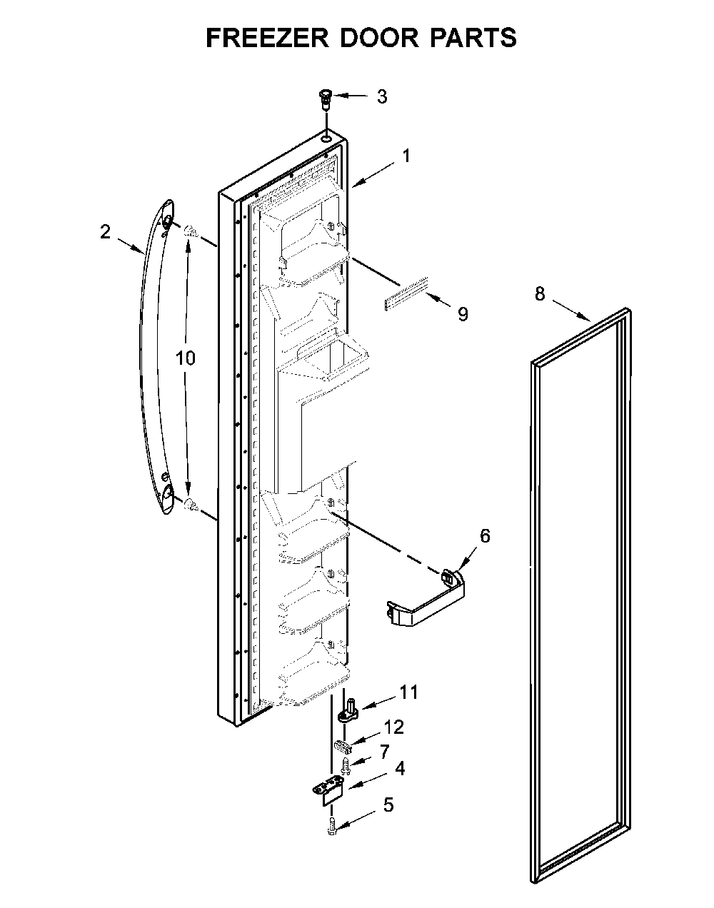 Freezer Door Parts Diagram and Parts List for 10650045714  Kenmore Refrigerator